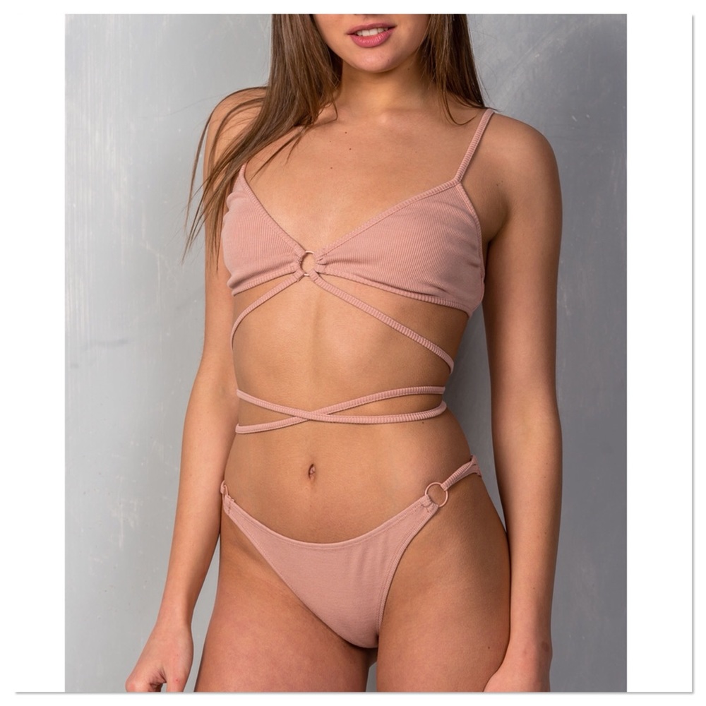 Nude Strappy Two Piece Cheeky Bikini Set - Picture 3 of 5